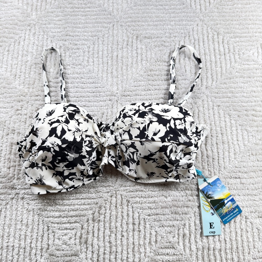 Heat Bikini Top Women's E Cup Black White Floral NWT Pool Beach Tropical Resort